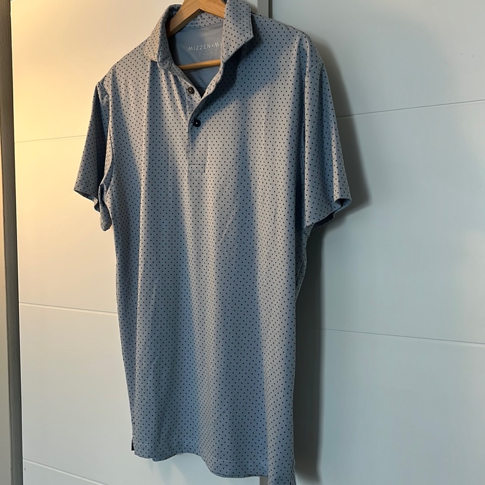 Mizzen + Main mens XL blue white performance golf polo shirt EUC
